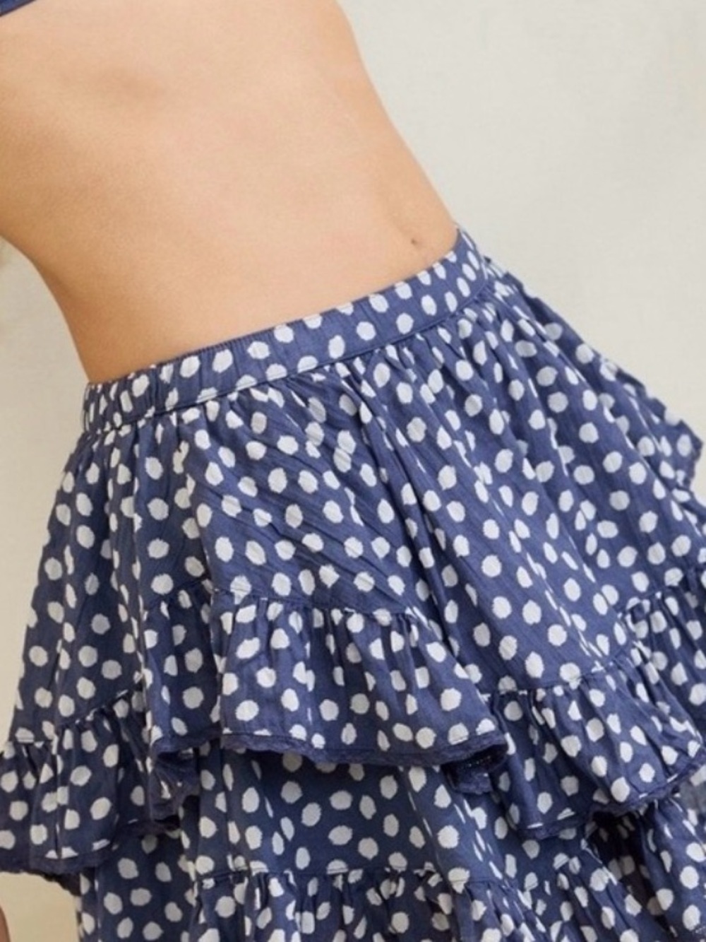 aerie Navy Blue Polka Dot Ruffle Mini Skirt